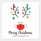Modern Holiday Whimsical Mask Reindeer Kerstmis Vierkante Sticker (Voorkant)