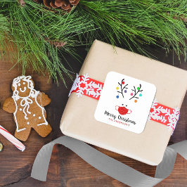 Modern Holiday Whimsical Mask Reindeer Kerstmis Vierkante Sticker
