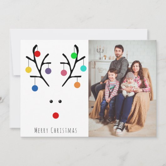 Modern Holiday Whimsical Reindeer Kerstfoto Feestdagenkaart (Voorkant)
