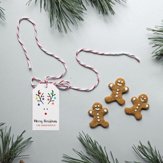 Modern Holiday Whimsical Reindeer Kerstmis Cadeaulabel