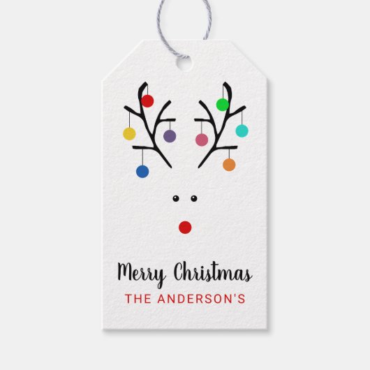 Modern Holiday Whimsical Reindeer Kerstmis Cadeaulabel (Voorkant)