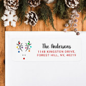 Modern Holiday Whimsical Reindeer Kerstmis Etiket