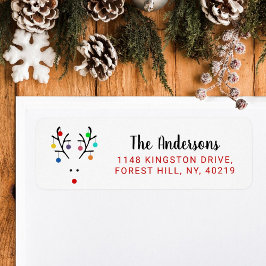 Modern Holiday Whimsical Reindeer Kerstmis Etiket
