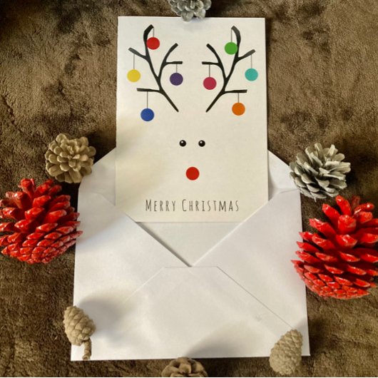 Modern Holiday Whimsical Reindeer Kerstmis Feestdagen Kaart