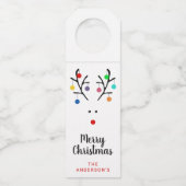 Modern Holiday Whimsical Reindeer Kerstmis Flessenhanger (Voorkant)