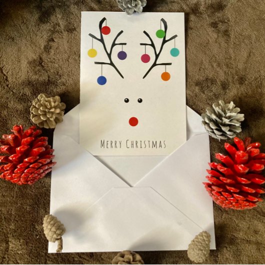 Modern Holiday Whimsical Reindeer Kerstmis Kaart