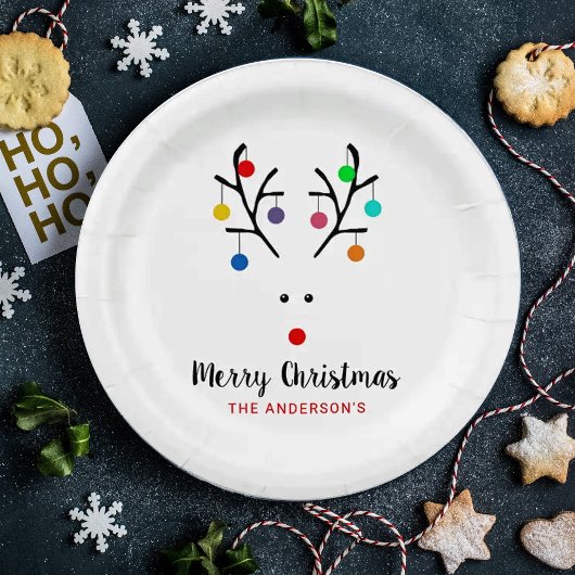 Modern Holiday Whimsical Reindeer Kerstmis Papieren Bordje