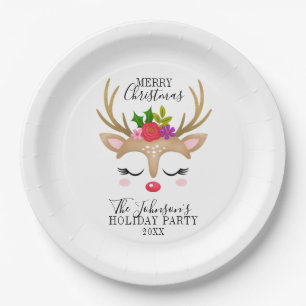 Modern Holiday Whimsical Reindeer Kerstmis Papieren Bordje