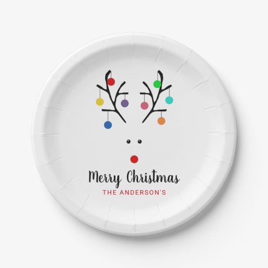 Modern Holiday Whimsical Reindeer Kerstmis Papieren Bordje (Voorkant)