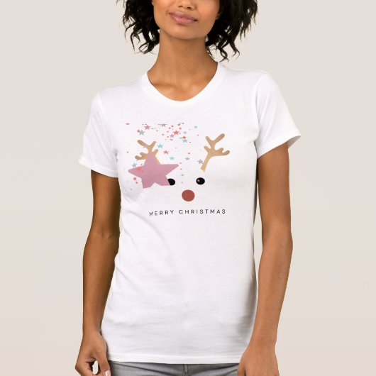 Modern Holiday Whimsical Reindeer Kerstmis T-Shir T-shirt (Voorkant)