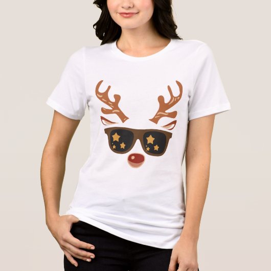 Modern Holiday Whimsical Reindeer Kerstmis Tri-Blend Shirt (Voorkant)