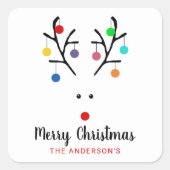 Modern Holiday Whimsical Reindeer Kerstmis Vierkante Sticker (Voorkant)