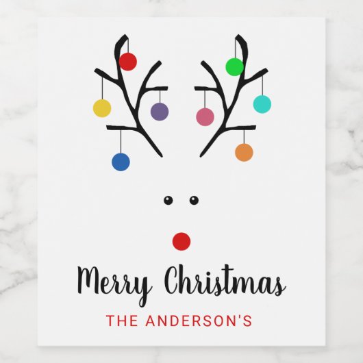 Modern Holiday Whimsical Reindeer Kerstmis Wijn Etiket (Enkel label)