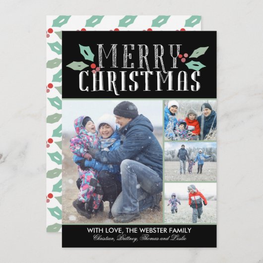 Modern Hollies 4 Feestdagenkaart (Voorkant / Achterkant)