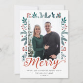 Modern Holly and Pine Merry-kerstfoto Feestdagenkaart (Voorkant)