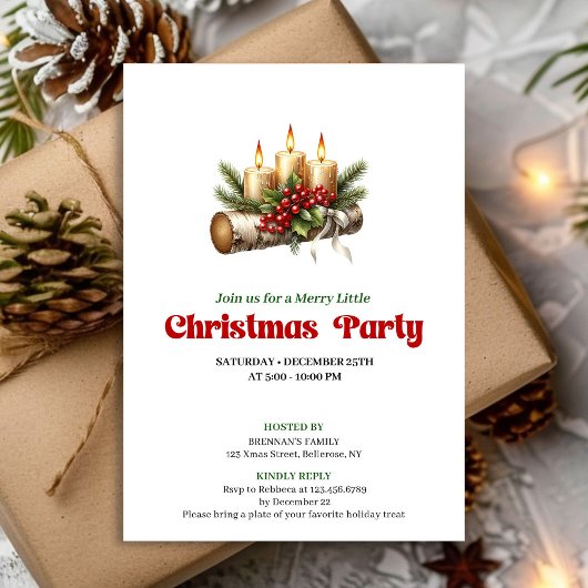 Modern Holly Berries Christmas Decoration Invite Kaart