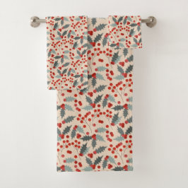 Modern Holly Berry Christmas Botanical Bad Handdoek
