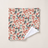 Modern Holly Berry Christmas Botanical Bad Handdoek (Wasdoekje)