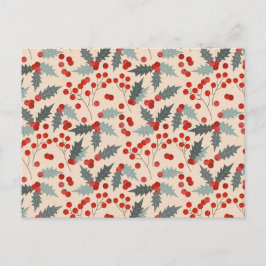 Modern Holly Berry Christmas Botanical Pattern Feestdagenkaart