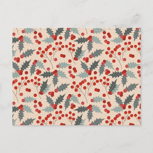 Modern Holly Berry Christmas Botanical Pattern Feestdagenkaart (Voorkant)