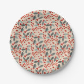 Modern Holly Berry Christmas Botanical Pattern Papieren Bordje (Voorkant)