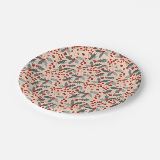 Modern Holly Berry Christmas Botanical Pattern Papieren Bordje (Gekanteld)