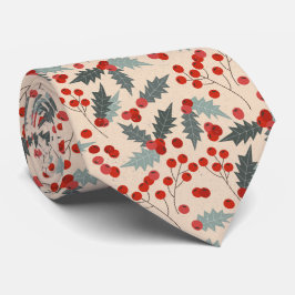 Modern Holly Berry Christmas Botanical Pattern Stropdas