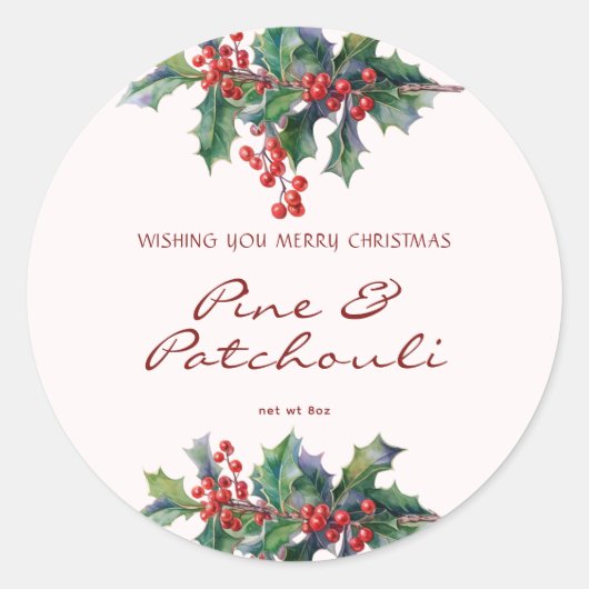 Modern Holly Berry Christmas Candle Ronde Sticker (Voorkant)