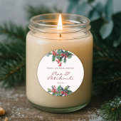 Modern Holly Berry Christmas Candle Ronde Sticker