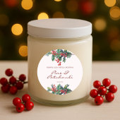 Modern Holly Berry Christmas Candle Ronde Sticker
