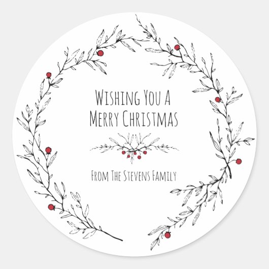 Modern, Holly Berry Holiday Ronde Sticker (Voorkant)