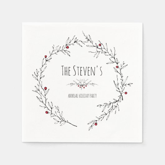 Modern, Holly Berry Holiday Servetten (Voorkant)