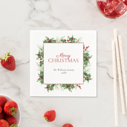Modern Holly Berry kerst Napkins Servet (Insitu)