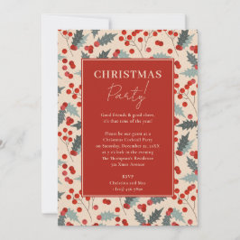 Modern Holly Berry Kerstparty Kaart