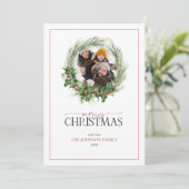 Modern Holly Berry Wreath Merry-kerstfoto Feestdagenkaart (Staand voorkant)