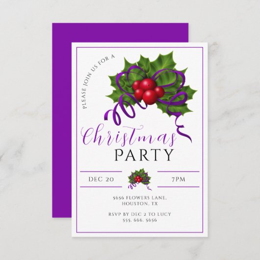 Modern Holly, bessen & lint kerstfeest Kaart (Voorkant / Achterkant)