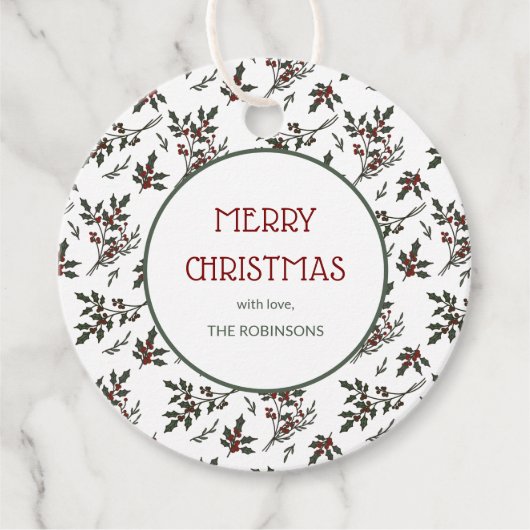 Modern Holly Christmas Botanische bessen patroon Bedankjes Labels (Voorkant)
