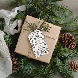 Modern Holly Christmas Botanische bessen patroon Cadeaulabel