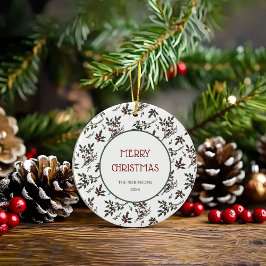 Modern Holly Christmas Botanische bessen patroon Keramisch Ornament