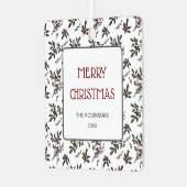 Modern Holly Christmas Plant bessen Patroon Metalen Ornament (Voorkant links)