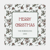 Modern Holly Christmas Plant bessen Patroon Metalen Ornament (Achterkant)