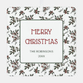 Modern Holly Christmas Plant bessen Patroon Metalen Ornament (Voorkant)