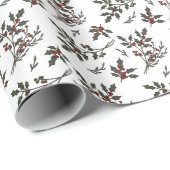 Modern Holly Christmas Plant bessen Winter White Cadeaupapier (Rol Hoek)