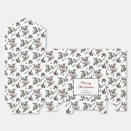 Modern Holly Christmas Plant Pattern White Bedankdoosjes (Ongevouwen)