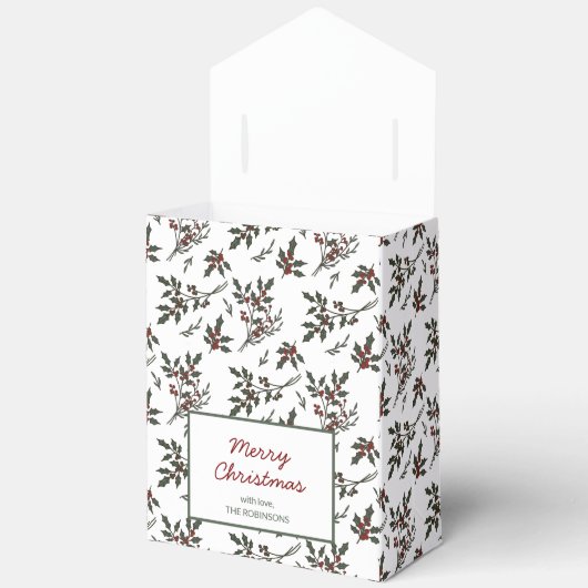 Modern Holly Christmas Plant Pattern White Bedankdoosjes (Open)