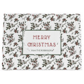 Modern Holly Christmas Plant Pattern White Groot Cadeauzakje (Voorkant)
