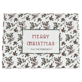 Modern Holly Christmas Plant Pattern White Groot Cadeauzakje