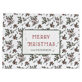 Modern Holly Christmas Plant Pattern White Groot Cadeauzakje (Achterkant)