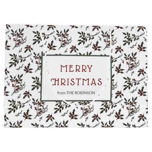 Modern Holly Christmas Plant Pattern White Groot Cadeauzakje (Achterkant)