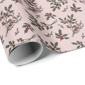 Modern Holly Christmas Plant Winterroze Cadeaupapier (Rol Hoek)